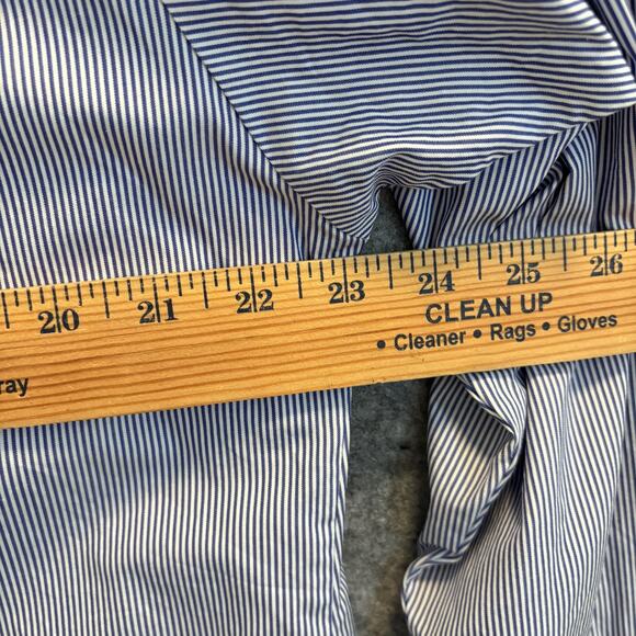 J Crew Shirt Women Size 14 Blue Cotton Thomas Mason Pin Stripe Tuxedo Bib Button - Picture 11 of 12